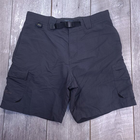 Eddie Bauer Sport Shorts Mens 34 Belted Cargo Gray Solid 9" Outdoor Hiking - Picture 1 of 7